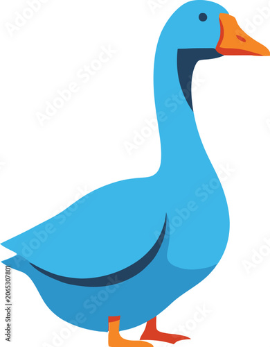 Stylized Blue Goose Illustration with Orange Beak and Feet.
