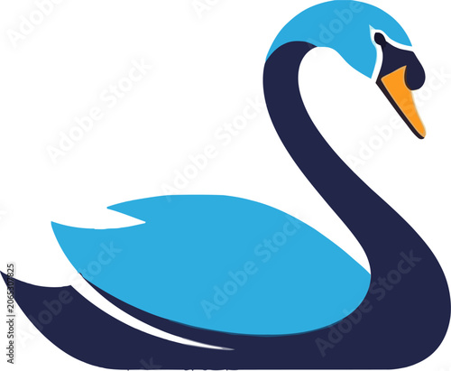 Stylized Blue and Black Swan Illustration with Orange Beak.