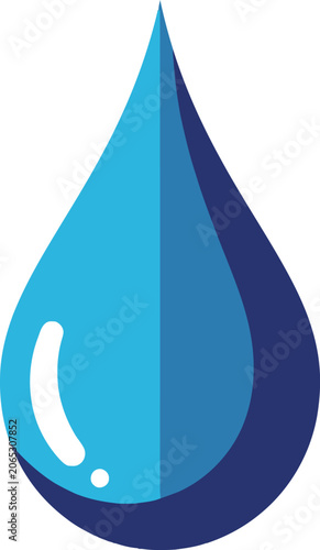 Stylized Blue Water Drop with Highlight and Shadow Illustration.