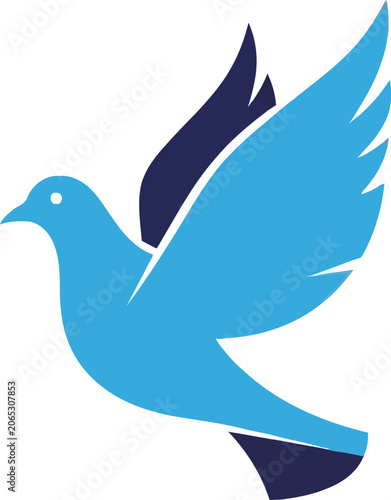 Stylized Blue Dove in Flight with Dark Blue Accents.