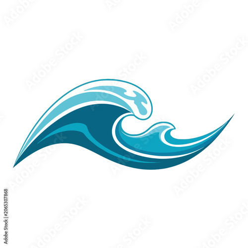 Stylized Blue Water Wave Illustration with Dynamic Flow and Energy.
