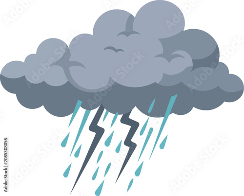 Stormy Weather Cloud with Rain and Lightning Illustration.