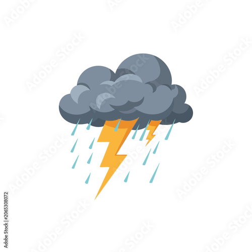 Stormy weather with rain and lightning.