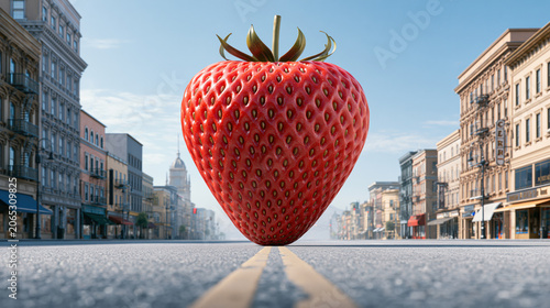 Giant strawberry on a city street