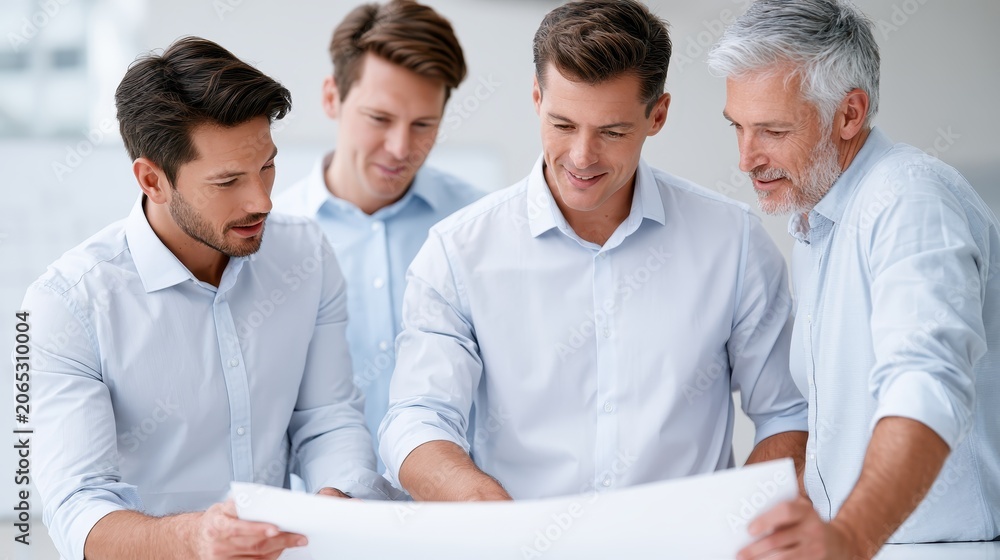 Fototapeta premium Business team reviewing documents together, collaboration, planning, leadership, corporate strategy concept.