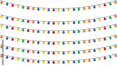 Multiple parallel hanging strings of multicolored decorative festive lights creating a grid pattern for event decoration and holiday celebration background.