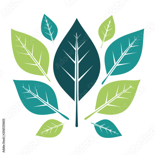 Flat design leaf icon set on white background