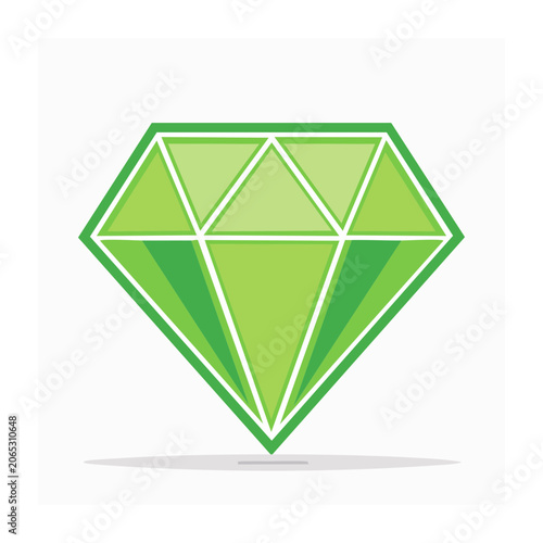 Green diamond gemstone icon in flat design