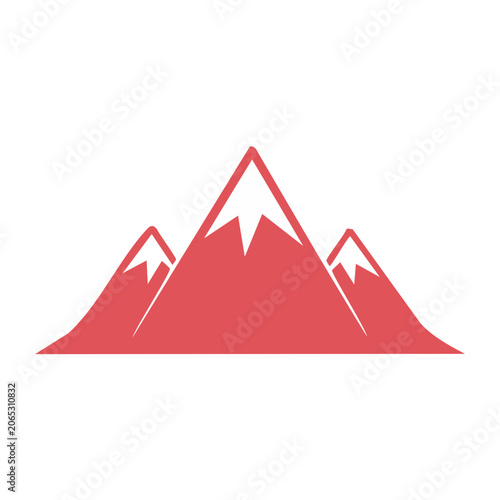 Red mountain range icon with snow peaks