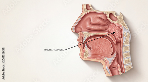 Visual journey into the human head revealing the pharyngeal tonsil or adenoid structure