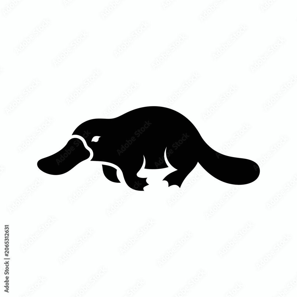 Fototapeta premium Minimalist modern black walking platypus semiaquatic logo icon vector illustration