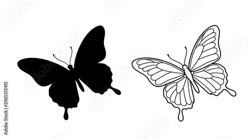 Konstfotografi Butterfly Silhouettes And Outline Black And White Graphic