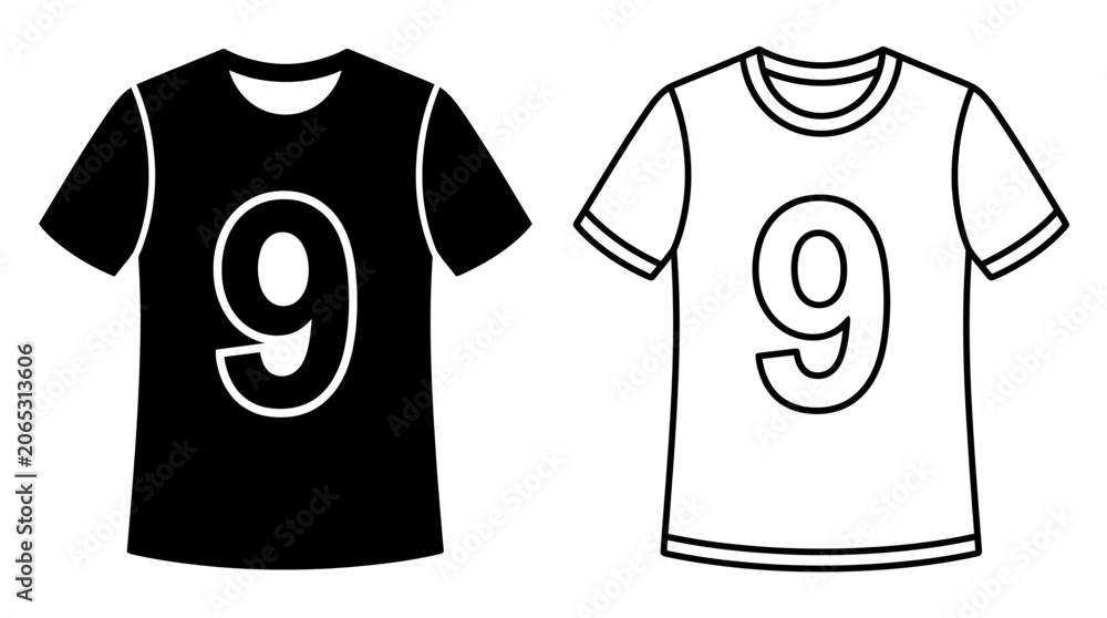 Naklejka premium Two T shirts With Number Nine Black And White Line Art
