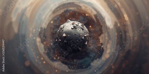 Meteorite texture showing smooth surface and complex metallic crystal formation on abstract backdrop