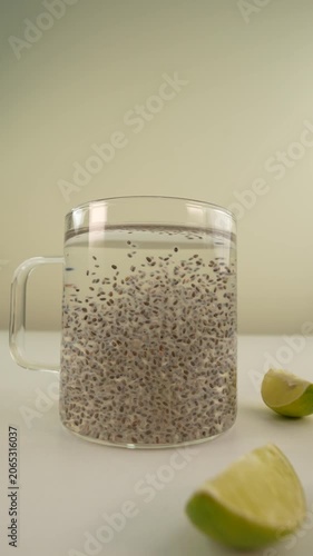 Chia seeds in water. Healthy drink.