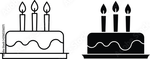 Cuadro en lienzo Birthday cake icons with lit candles vector illustration.