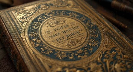 Vintage book cover art from the nineteenth century with ornate details
