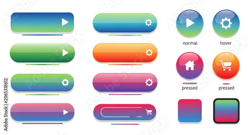 Dynamic modern UI button collection with vibrant gradient effects and interactive states for web and app design projects