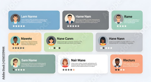 Diverse customer testimonials with star ratings showcase positive feedback and build trust for businesses, perfect for websites and marketing.