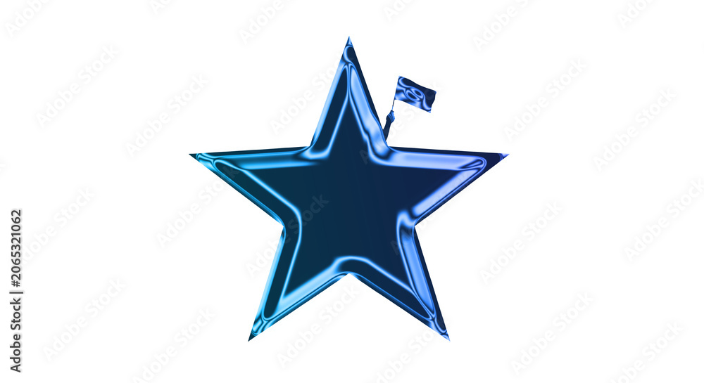 Obraz premium A blue star icon with a flag on a transparent background is shown