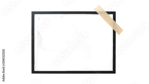 Black picture frame with tape isolated on white background isolated on transparent background