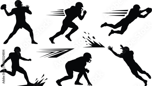 Tableau sur toile Dynamic American Football Player Silhouette Vector Set Featuring Quarterback Thr