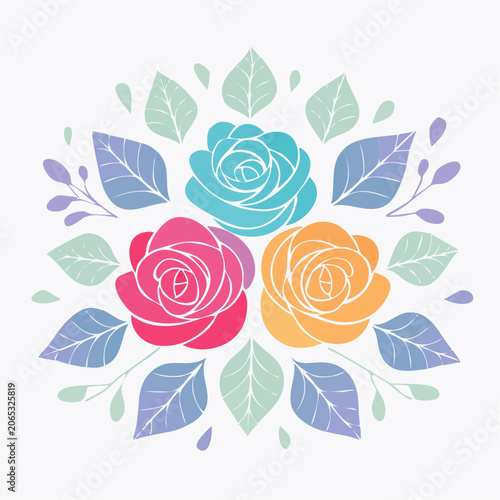 Colorful Roses and Leaves Mandala Design