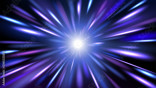 Fotografía Dynamic Blue Light Speed Background, Vector Illustration