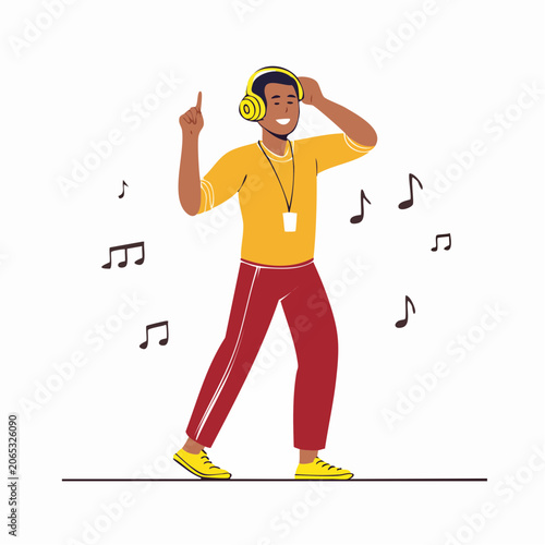 Man Listening to Music with Headphones and Dancing
