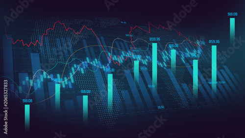 Line and candle chart stock trading display show data analysis indicator index, digital forecast movement in the future, financial business investment concept