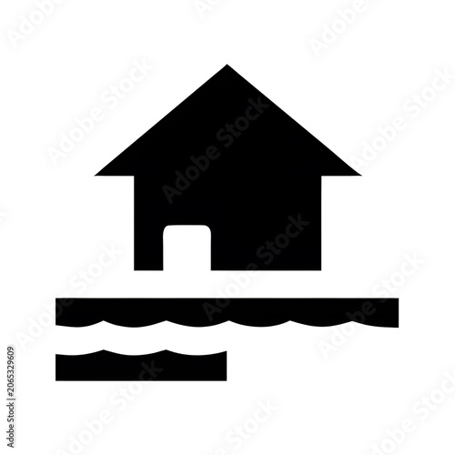Flooded House Disaster Warning Black Vector Home Protection Icon