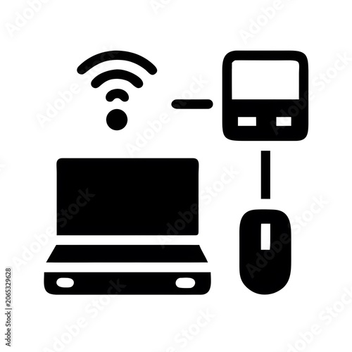 Wireless Computer Network Technology Black Glyph Vector Icon Set