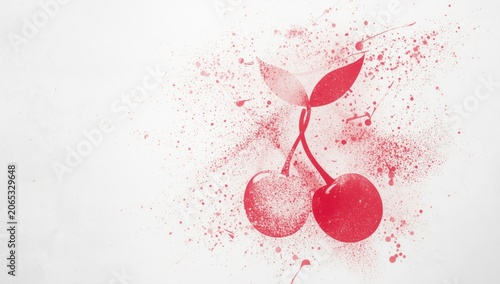Red cherry graphic with splashes of paint background