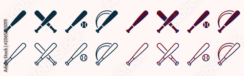 Canvas Print sports equipment icon collection featuring baseball bats in outline and gradient