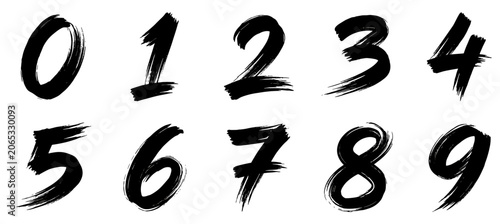 Handwritten black numbers 0 to 9 in bold brush style  