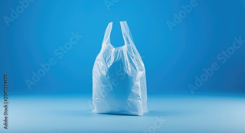 Plastic bag isolated on white background with blue studio backdrop