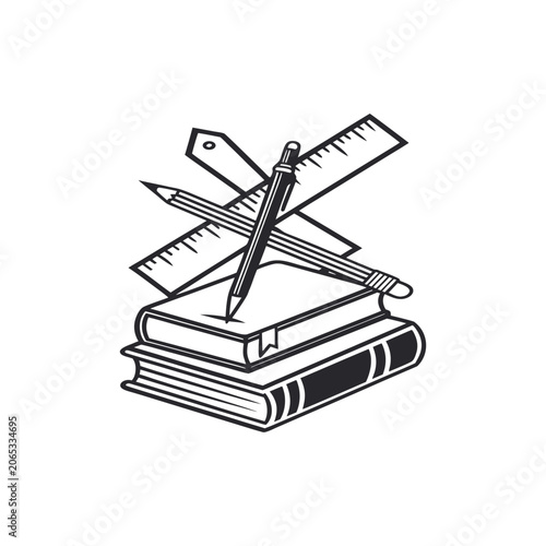 Stack of Books with Ruler and Pencil, Symbolizing Education and Learning