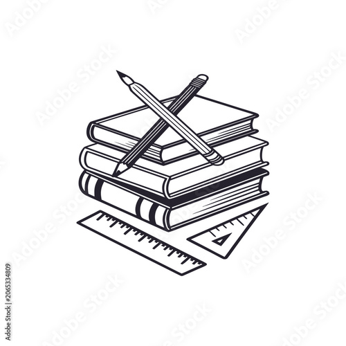 Stack of Books with Pencils and Rulers, Education and Learning Concept