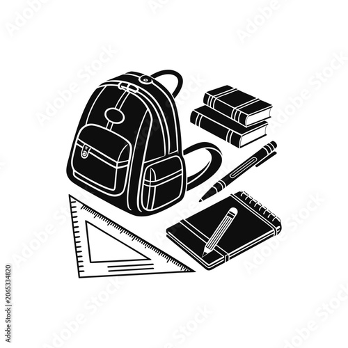 School Backpack with Books, Pen, Notebook, and Ruler - Back to School Supplies