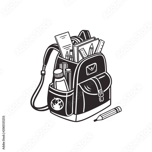 Open Backpack Filled with School Supplies and Art Tools