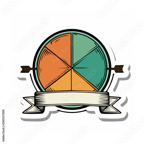 Pie Chart Emblem with Banner and Arrows