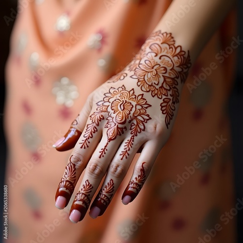 A woman's hand adorned with intricate henna designs for a special occasion
