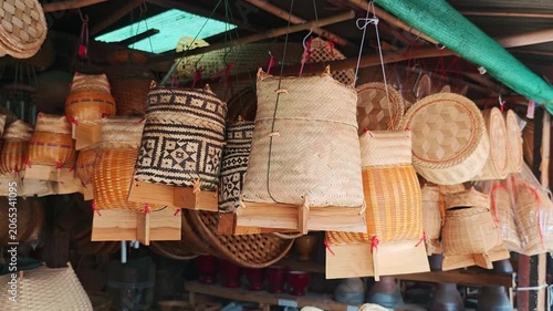 Thai traditional handicrafts made from bamboo , Thai folk handicrafts , hand made
