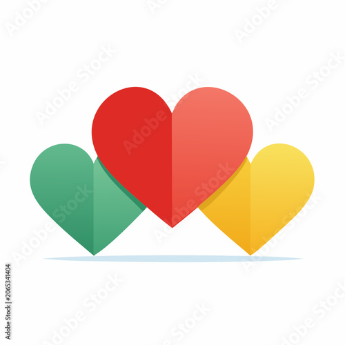 Three Colorful Hearts in Flat Design