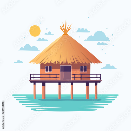 Tropical Bungalow on Stilts Over Water
