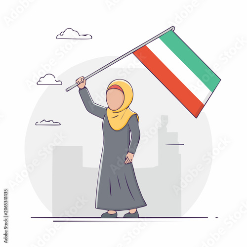 Woman in Hijab Holding a Flag