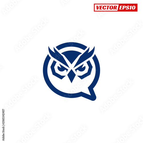 Stylized Owl Head in Speech Bubble Logo Design.