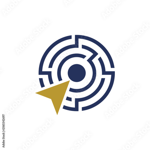 Quadro su tela A gold pointer navigating a circular blue maze