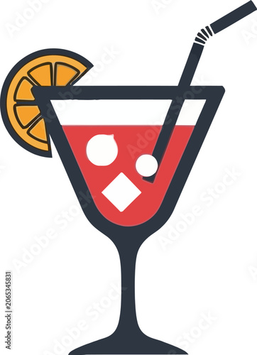 Vibrant Cocktail Illustration with Orange Slice and Straw.