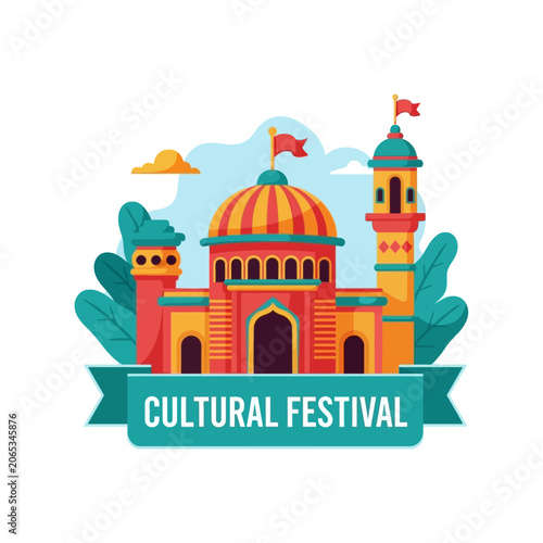 Vibrant Cultural Festival Mosque Architecture.